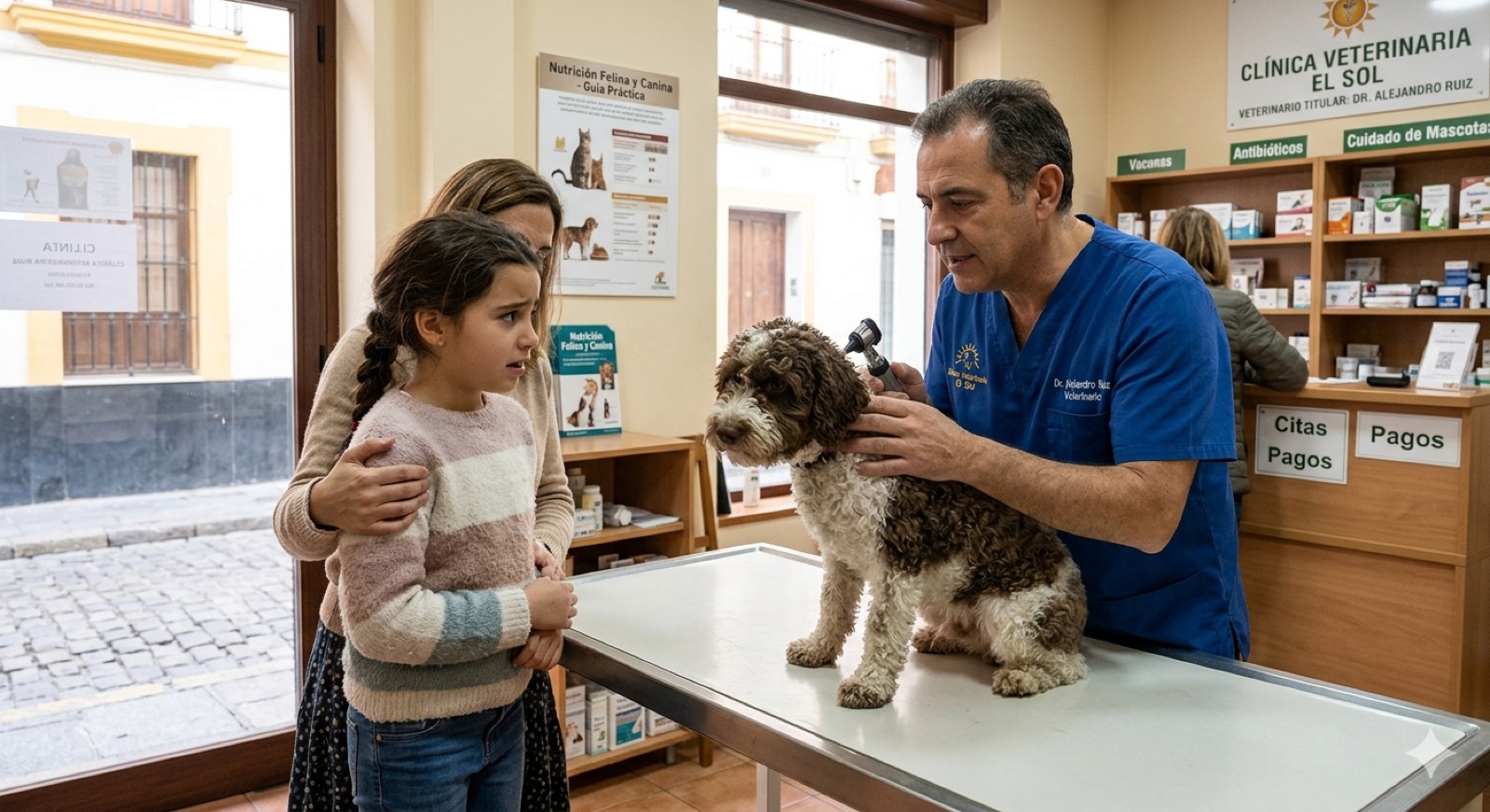 Un perro siendo examinado en la clínica veterinaria